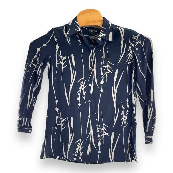 Liz Claiborne Women's Long Sleeve Graphic Print Button-Up Shirt Blue Gray Size 4 - Picture 1 of 4